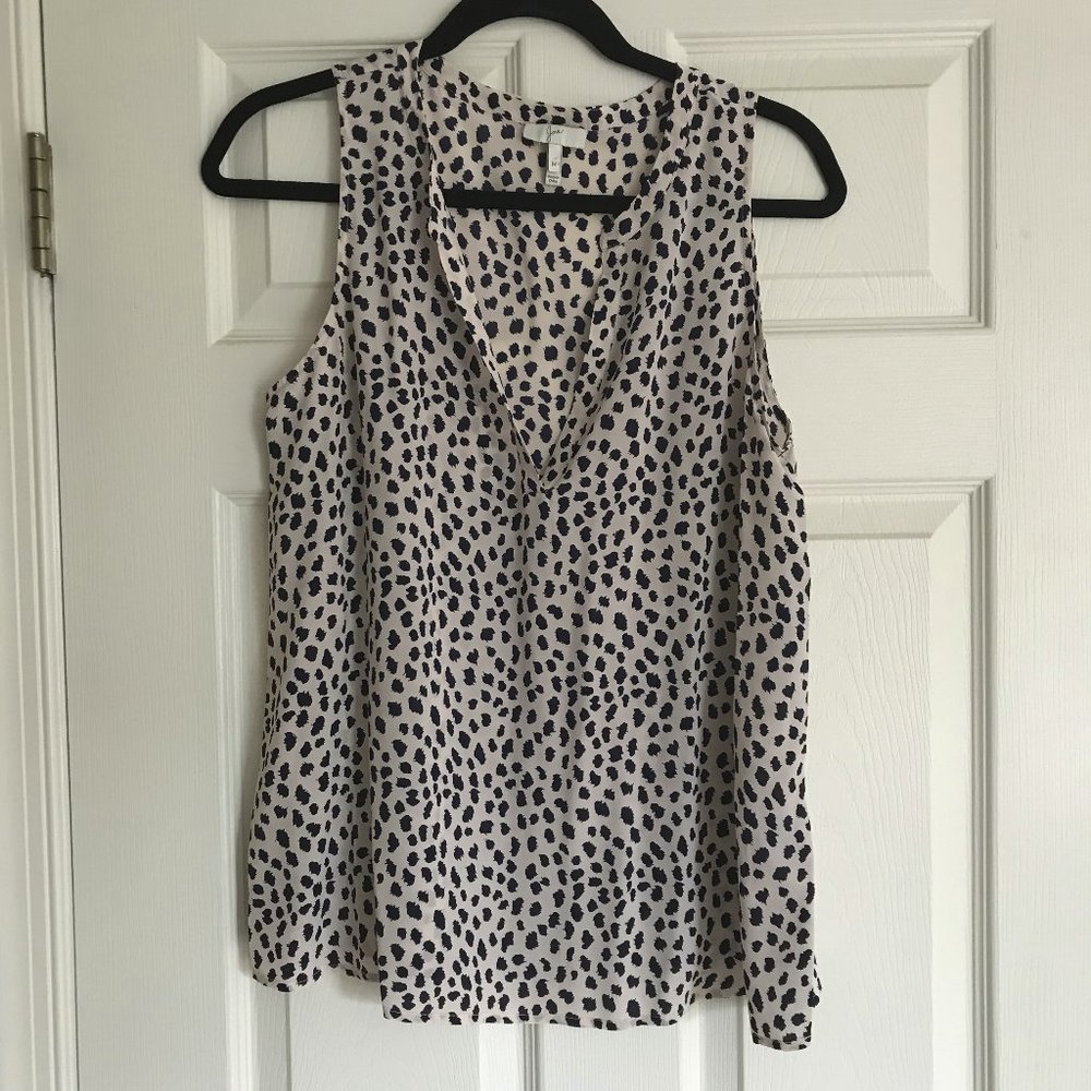 Joie Silk Top, Leopard Cream/Navy, Sz. M